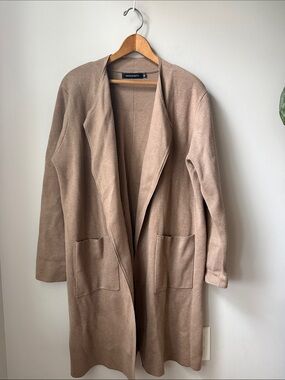 MEROKEETY Long Open Front Wool Blend Cardigan Duster Sweater Coat Pockets Camel